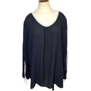 MAURICES Black Gray Minimalist Flowy Crepe Blouse Relax Fit Key Holes Sleeves 24